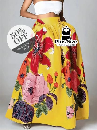 Saia Estampada Floral Plus Size - G - Saia Plus Size