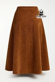 Saia Flare em Veludo Cotelê Cóz em Elastico Atrás Plus Size Saia Flare em Veludo Cotelê Cóz em Elastico Atrás Plus Size