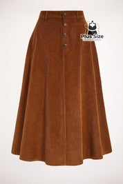 Saia Flare em Veludo Cotelê Cóz em Elastico Atrás Plus Size G Saia Flare em Veludo Cotelê Cóz em Elastico Atrás Plus