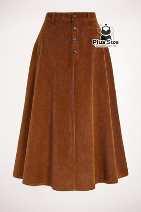Saia Flare em Veludo Cotelê Cóz em Elastico Atrás Plus Size G Saia Flare em Veludo Cotelê Cóz em Elastico Atrás Plus