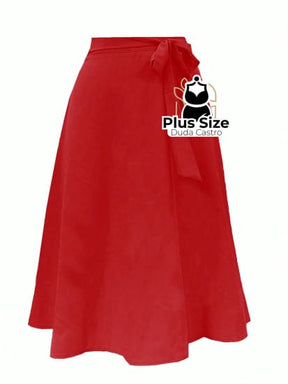 Saia Guarda-Chuva Cintura Alta E Cinto Em Tecido Várias Cores Plus Size G / Vermelho