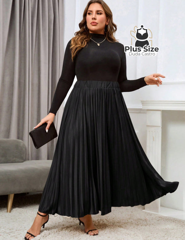 Saia Longa Plissada Plus Size Várias Cores Saia