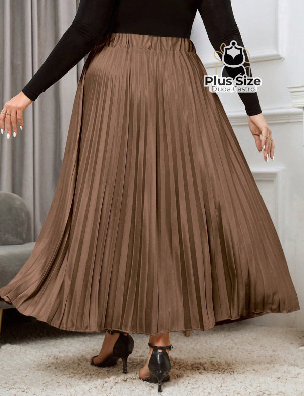 Saia Longa Plissada Plus Size Várias Cores Saia