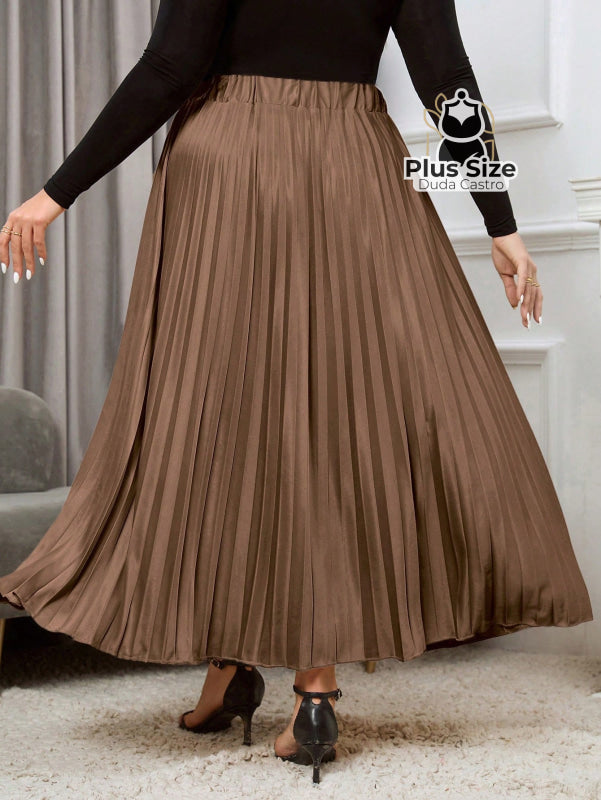 Saia Longa Plissada Plus Size Várias Cores Saia