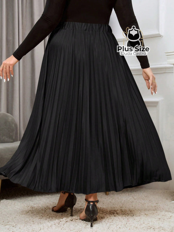 Saia Longa Plissada Plus Size Várias Cores Saia