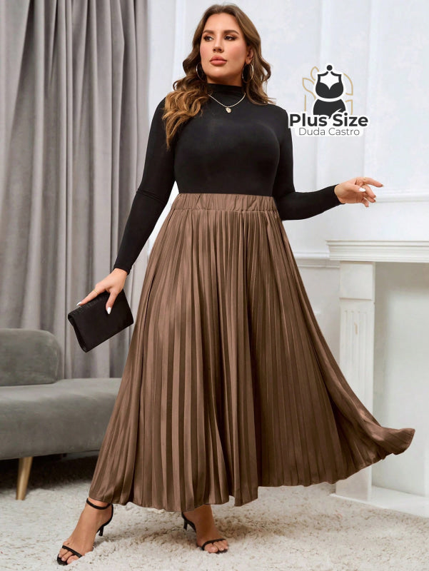 Saia Longa Plissada Plus Size Várias Cores Saia