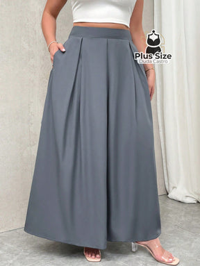 Saia Plissada Cintura Alta Longa Plus Size Cintura Elástica Várias Cores G / Cinza 125 Saia Plissada Cintura Alta Longa