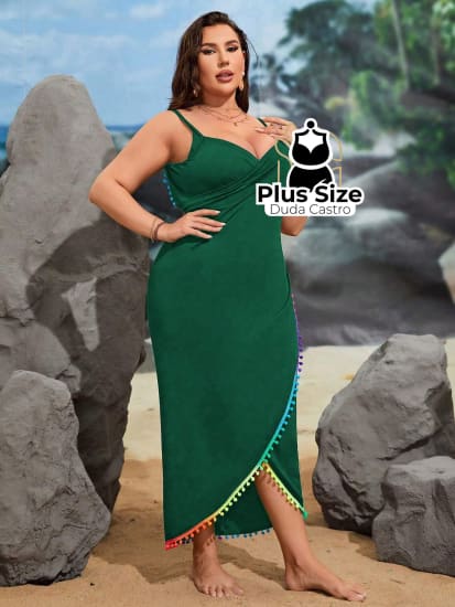 Saída De Praia Bainha Enrolada Cami Vestido De Cobertura Plus Size G / Verde Maiô