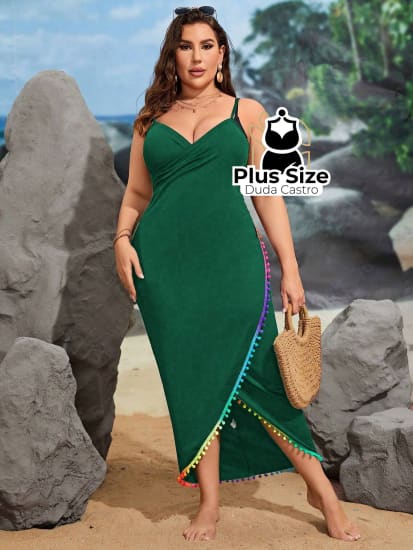 Saída De Praia Bainha Enrolada Cami Vestido De Cobertura Plus Size Maiô