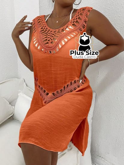 Saída De Praia Em Crochê Plus Size Maiô