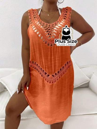 Saída De Praia Em Crochê Plus Size G / Laranja Maiô