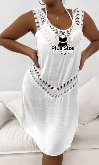 Plussize Saida De Praia Em Crochê G / Branco Liso Maiô