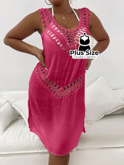 Saída De Praia Em Crochê Plus Size G / Pink Maiô