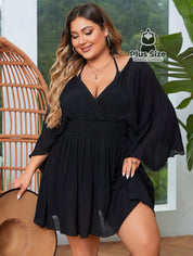 Saída De Praia Em Viscose E Poliamida Tipo Vestido Com Tranparência Plus Size