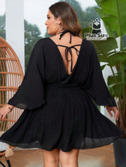 Saída De Praia Em Viscose E Poliamida Tipo Vestido Com Tranparência Plus Size