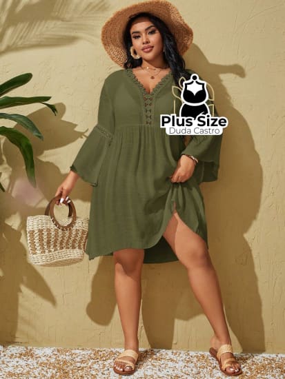 Saída De Praia Estilo Vestido Com Decote Trabalhado