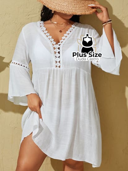 Saída De Praia Estilo Vestido Com Decote Trabalhado