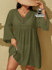 Saída De Praia Estilo Vestido Com Decote Trabalhado