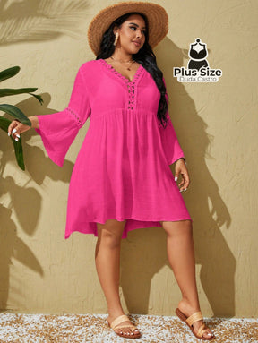 Saída De Praia Estilo Vestido Com Decote Trabalhado