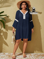 Saída De Praia Estilo Vestido Com Decote Trabalhado