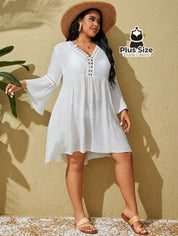 Saída De Praia Estilo Vestido Com Decote Trabalhado