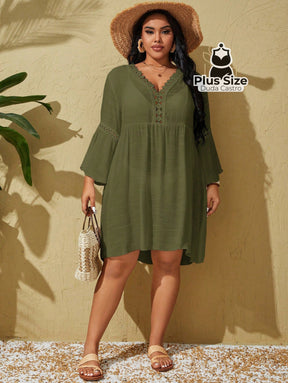 Saída De Praia Estilo Vestido Com Decote Trabalhado