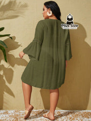 Saída De Praia Estilo Vestido Com Decote Trabalhado