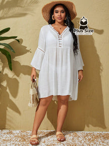 Saída De Praia Estilo Vestido Com Decote Trabalhado G / Branco