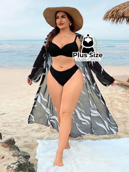 Saída De Praia Longa Abertura Frontal Plus Size