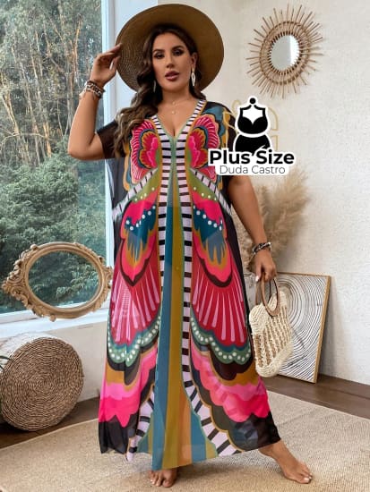 Saída De Praia Maxi Borboletas Plus Size Saida