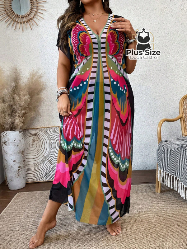 Saída De Praia Maxi Borboletas Plus Size Saida