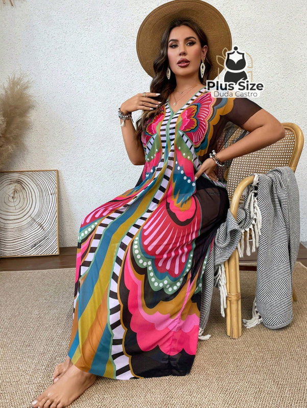 Saída De Praia Maxi Borboletas Plus Size Saida