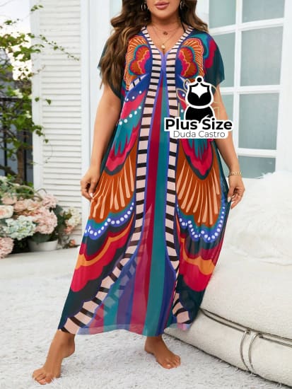 Saída De Praia Maxi Borboletas Plus Size Saida