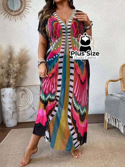 Saída De Praia Maxi Borboletas Plus Size Saida