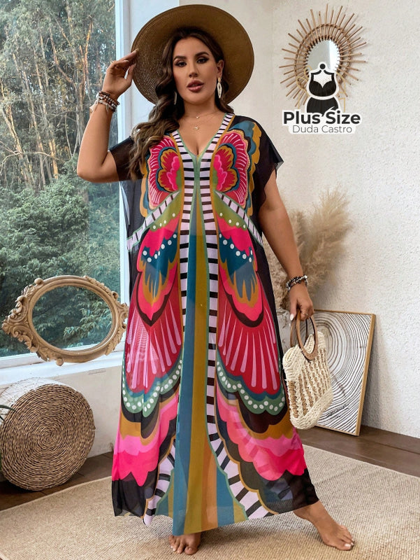 Saída De Praia Maxi Borboletas Plus Size Saida