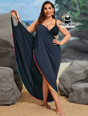 Plussize Saída De Praia Bainha Enrolada Cami Vestido De Cobertura G / Azul Marinho Maiô