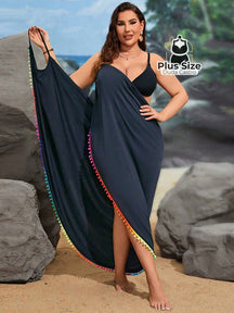 Plussize Saída De Praia Bainha Enrolada Cami Vestido De Cobertura G / Azul Marinho Maiô