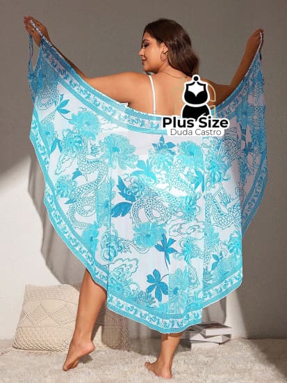 Saída De Praia Transpassada Floral Plus Size