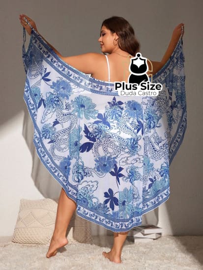 Saída De Praia Transpassada Floral Plus Size