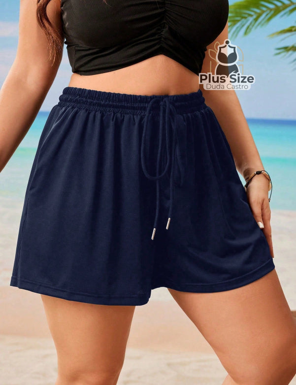 Short De Praia Piscina Hidroginástica Com Cintura Em Elástico E Bolso