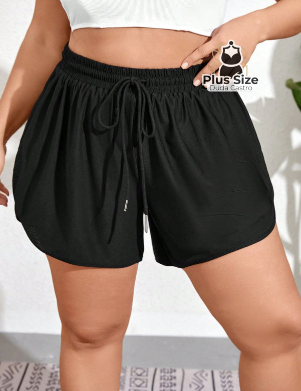 Short De Praia Piscina Hidroginástica Com Cintura Em Elástico E Cordão