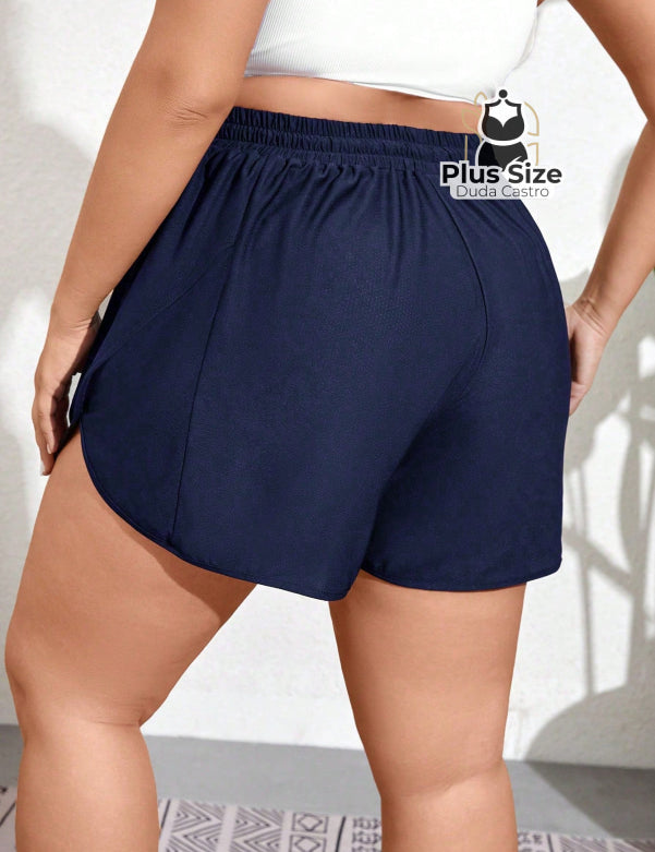 Short De Praia Piscina Hidroginástica Com Cintura Em Elástico E Cordão