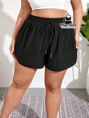 Short De Praia Piscina Hidroginástica Com Cintura Em Elástico E Cordão