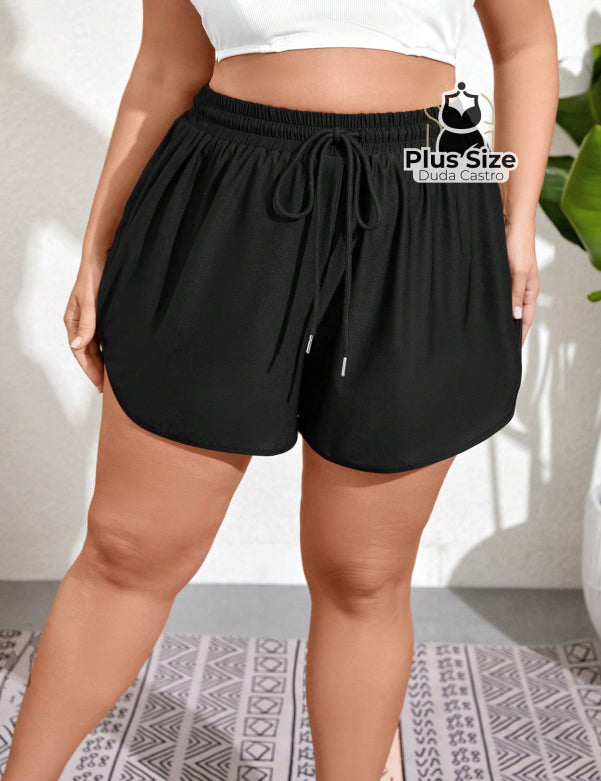 Short De Praia Piscina Hidroginástica Com Cintura Em Elástico E Cordão