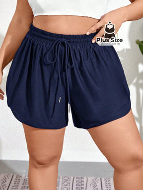 Short De Praia Piscina Hidroginástica Com Cintura Em Elástico E Cordão