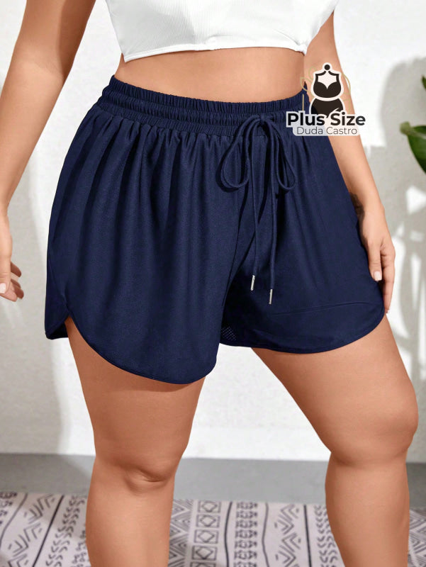Short De Praia Piscina Hidroginástica Com Cintura Em Elástico E Cordão G / Azul Marinho