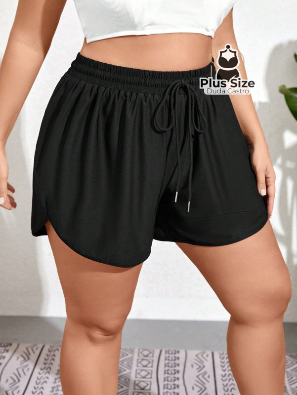 Short De Praia Piscina Hidroginástica Com Cintura Em Elástico E Cordão G / Preto