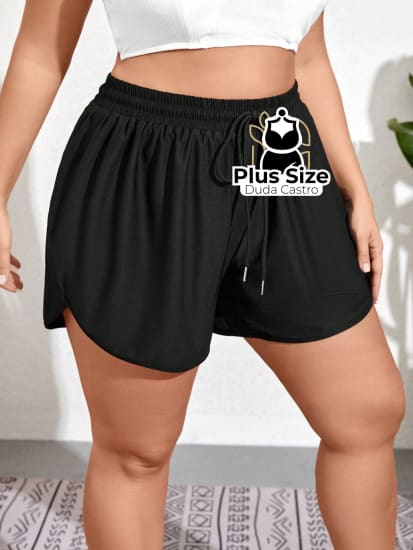 Short De Praia Piscina Hidroginástica Com Cintura Em Elástico E Cordão G / Preto