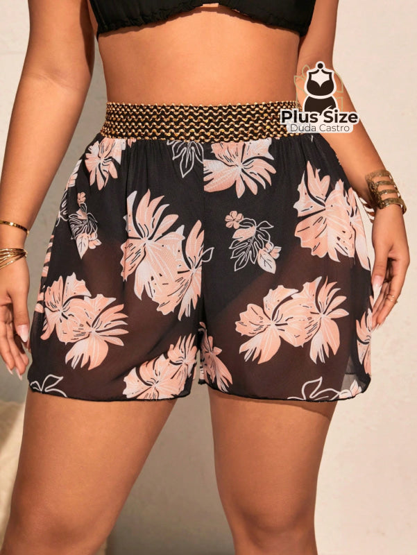 Short de Praia Plus Size G / Floral Short de Praia Plus Size