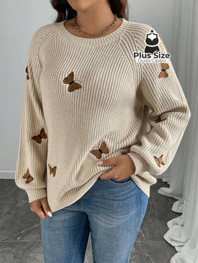 Suéter de Tricô com Borboletas — uma peça perfeita para aquecer com charme nos dias frios. Plus Size Várias Cores